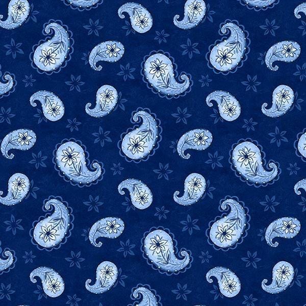 Blooming Blue Paisley Toss Navy Blue Danielle Leone Wilmington Prints Cotton Fabric