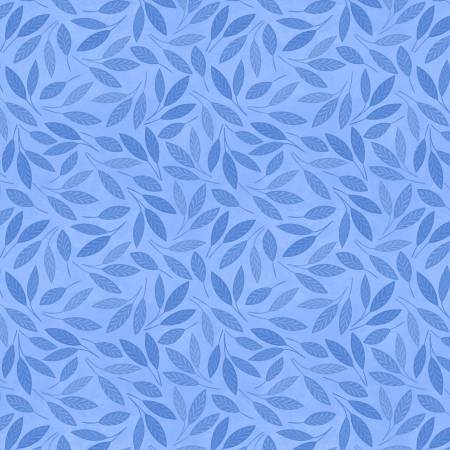 Blooming Blue Tonal Leaf Toss Medium Blue Danielle Leone for Wilmington Prints Cotton Fabric