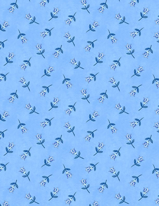 Blooming Blue Tulip Toss Medium Blue Danielle Leone Wilmington Prints Cotton Fabric