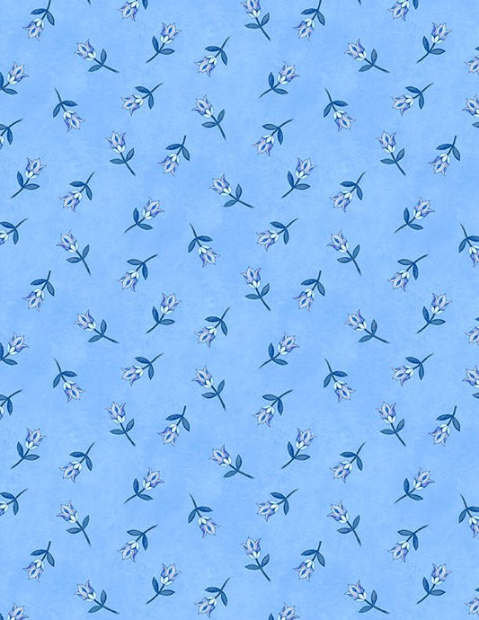 Blooming Blue Tulip Toss Medium Blue Danielle Leone Wilmington Prints Cotton Fabric