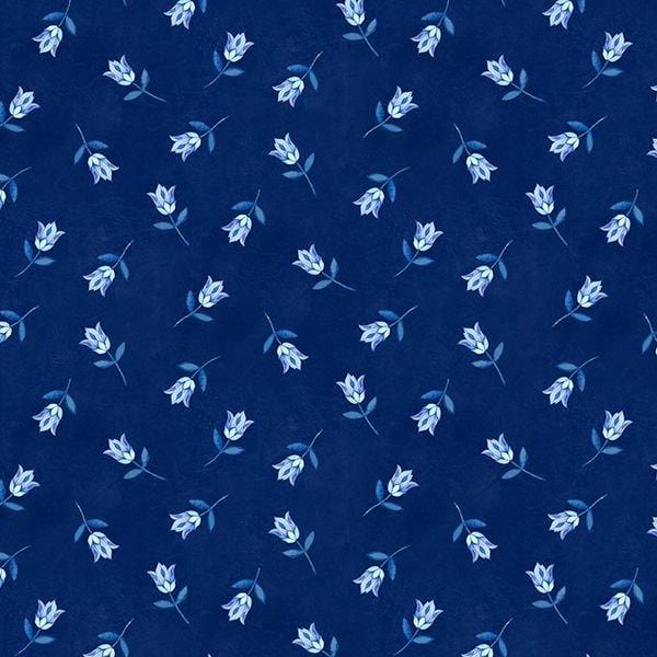 Blooming Blue Tulip Toss Navy Blue Danielle Leone Wilmington Prints Cotton Fabric