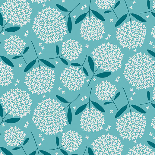 Blooming Color Fiori Tossed Floral Flowers Medium Turquoise Blue Wolff Paper Benartex 44 inch wide