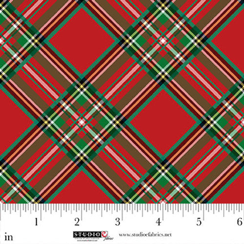 Blooms of the Holiday Plaid Red Multi Art Loft Studio E Cotton Fabric SE-8385-88