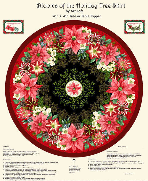 Blooms of the Holiday Tree Skirt Panel 41"x41" Red Multi Art Loft Studio E Cotton Fabric SE-8385-88
