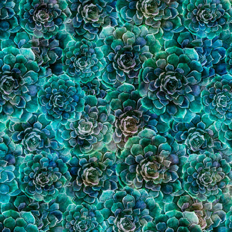 Blossom Packed Succulents Blue Bottle Dan Morris Quilting Treasures Cotton Fabric