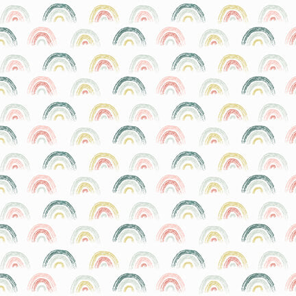 Blossom and Grow Rainbow Toss White Maureen Fiorellini Studio E Cotton Fabric