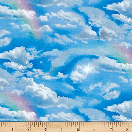 Blue Bright Rainbow Sky Landscape Medley Elizabeth's Studio Cotton Fabric