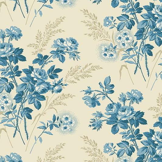 Blue Escape Cottage Blue Floral Willow Ivory Laundry Basket Quilts Andover Cotton Fabric