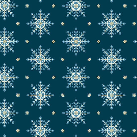 Blue Escape Crystal Snowflakes Uniform Blue Natural Laundry Basket Quilts Andover Cotton Fabric