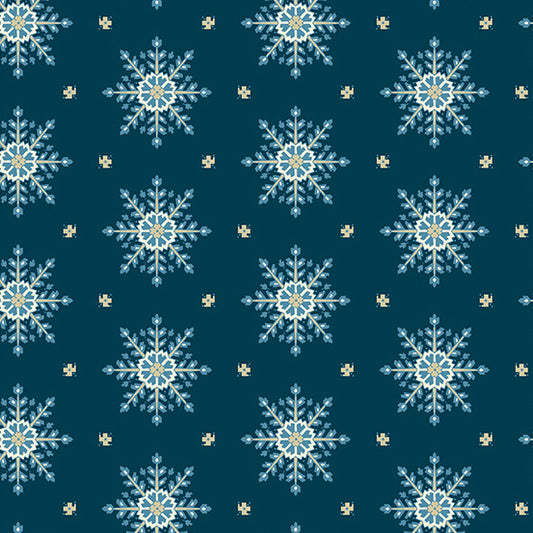 Blue Escape Crystal Snowflakes Uniform Blue Natural Laundry Basket Quilts Andover Cotton Fabric