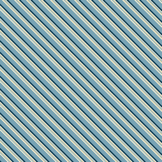 Blue Escape Getaway Diagonal Stripe Teal and Ivory Laundry Basket Quilts Andover Cotton Fabric