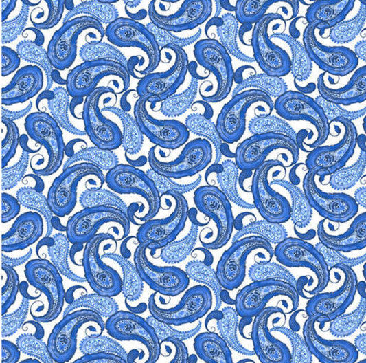 Blue Jubilee Paisley Medium Blue Blank Quilting Fabric Cotton Fabric