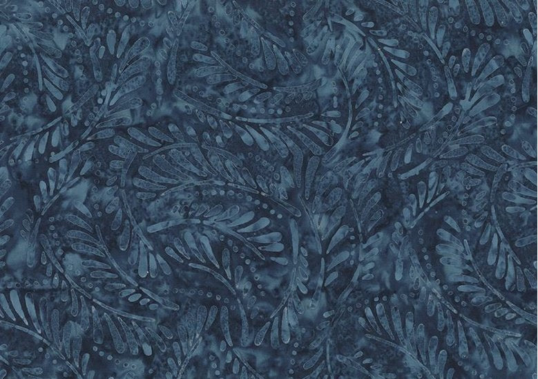 Blue Smoke Batiks Ferns Navy Blue Wilmington Prints CottonFabric