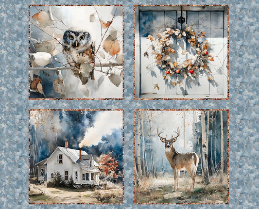 Blue Autumn Panel 36" Blue Franklin Gregory 3 Wishes Cotton Fabric 3W-24590-BLU