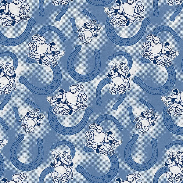 Blue Stampede Colts Horseshoe Toss Football Silvery Grey Blue Paintbrush Studios Cotton Fabric PBS-120-26606