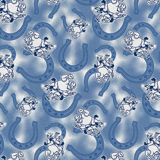 Blue Stampede Colts Horseshoe Toss Football Silvery Grey Blue Paintbrush Studios Cotton Fabric PBS-120-26606