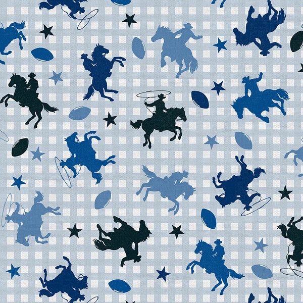 Blue Stampede Indianapolis Cowboys Toss Plaid Football Grey Blue Paintbrush Studios Cotton Fabric PBS-120-26612