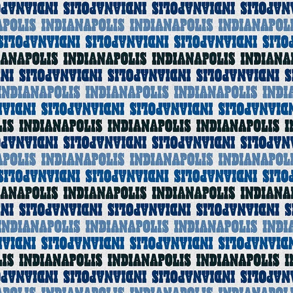 Blue Stampede Indianapolis Text Straight Stripe Football Grey Blue Paintbrush Studios Cotton Fabric PBS-120-26611
