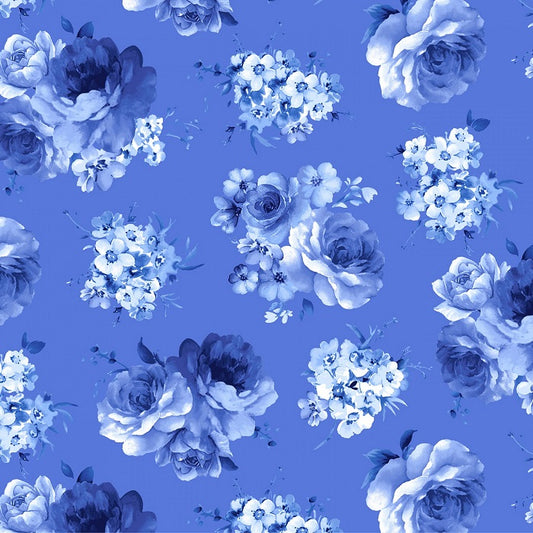 Bluebird Tonal Medium Blue Flowers Blue Soho Timeless Treasures Cotton Fabric