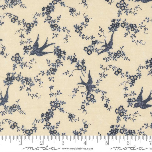 Bluebirds Nest Happy Bluebird Florals Birds Vines Cream Kansas Troubles Quilters Moda Cotton Fabric MD-9800-21