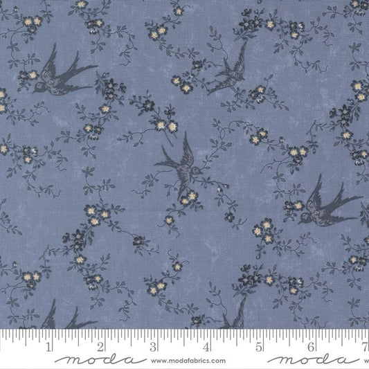 Bluebirds Nest Happy Bluebird Florals Birds Vines Light Blue Kansas Troubles Quilters Moda Cotton Fabric MD-9800-34