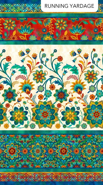 Boho Blooms Border Stripe Cream Multi Deborah Edwards Northcott Cotton Fabric