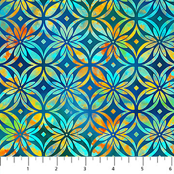 Boho Blooms Large Grid Navy Multi Deborah Edwards Northcott Cotton Fabric