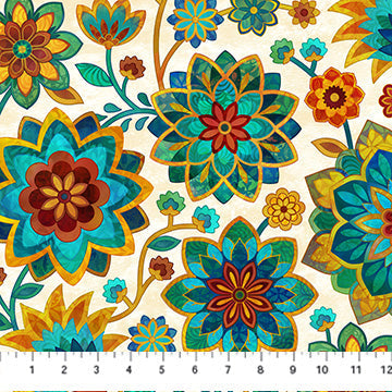 Boho Blooms Large Trail Cream Multi Deborah Edwards Northcott Cotton Fabric