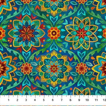 Boho Blooms Medallions Navy Blue Deborah Edwards Northcott Cotton Fabric