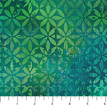 Boho Blooms Petal Grid Green Deborah Edwards Northcott Cotton Fabric