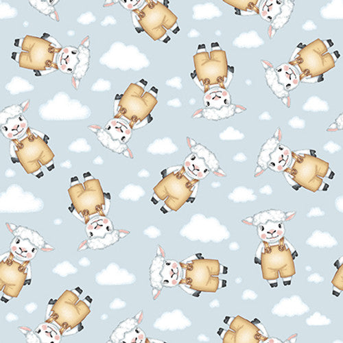 Boho Buddies Lambs Light Blue Sharon Kuplack Henry Glass Cotton Fabric HG-1712-11