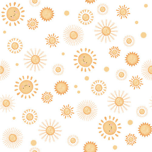 Boho Buddies Sunshine White Sharon Kuplack Henry Glass Cotton Fabric HG-1714-04