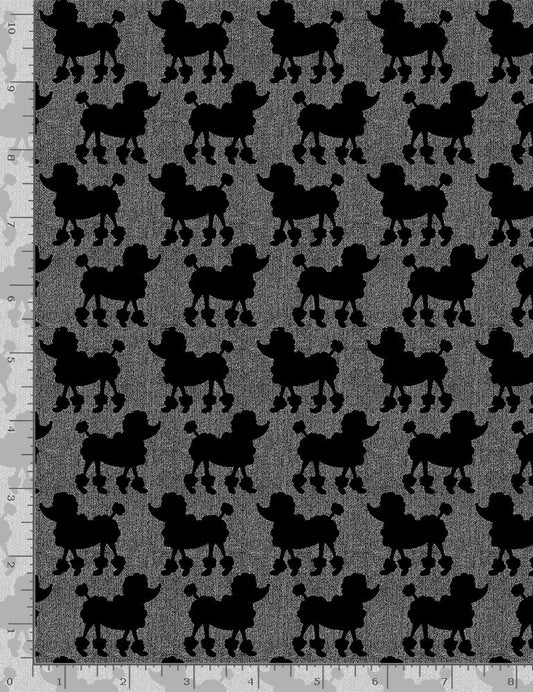 Bonjour Parisian Poodles on Textured Ground Grey Timeless Treasures Cotton Fabric