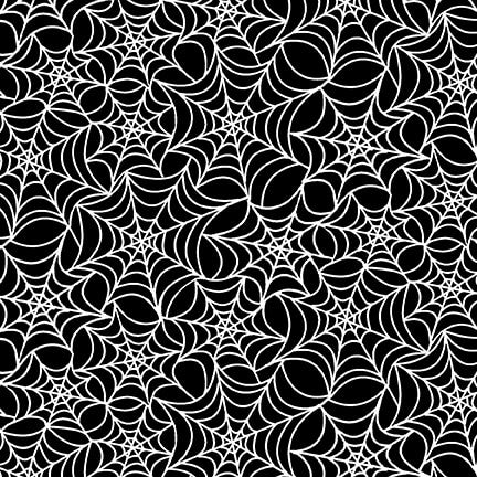 Boo! Glow Spiderweb Cobwebs Black Delphine Cubbitt Henry Glass Cotton Fabric