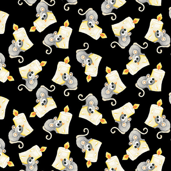 Boo! Glow Tossed Mice Black Delphine Cubbitt Henry Glass Cotton Fabric