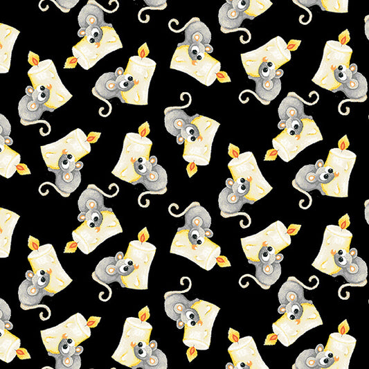 Boo! Glow Tossed Mice Black Delphine Cubbitt Henry Glass Cotton Fabric