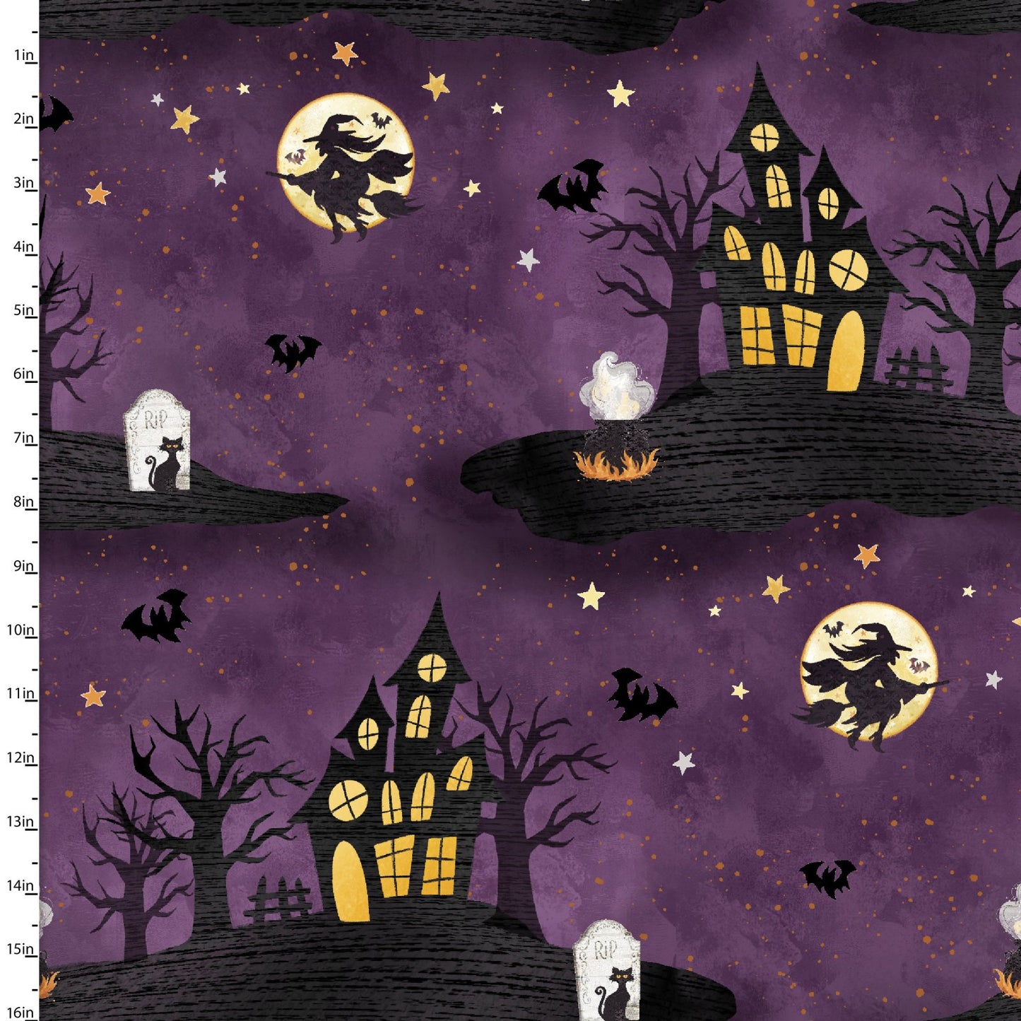 Boo Y'All Haunted House Witch Purple Courtney Morgenstern 3 Wishes Cotton Fabric