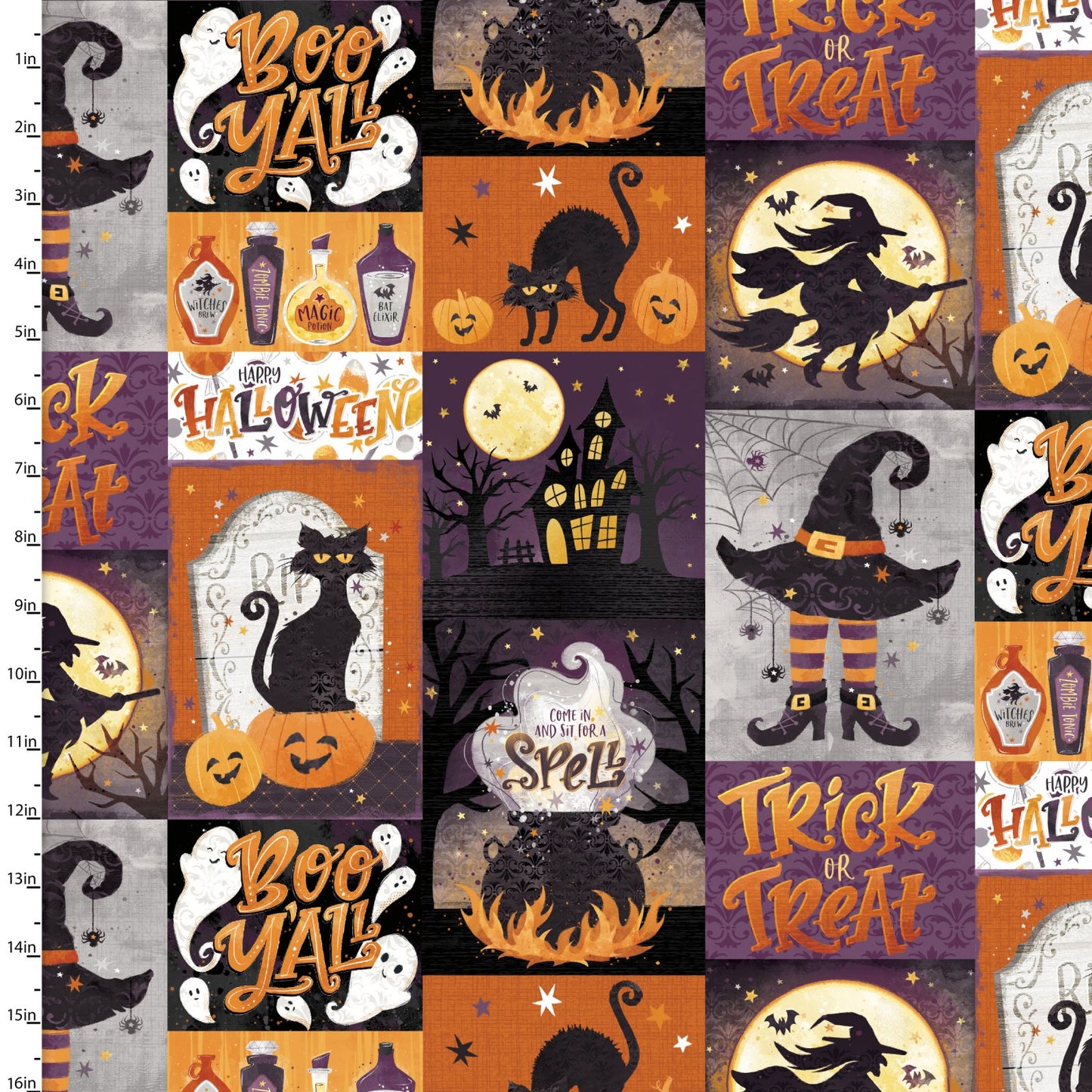 Boo Y'All Patch Halloween motifs Courtney Morgenstern 3 Wishes Cotton Fabric