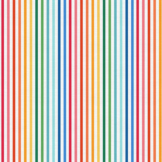 Book Worm Rainbow Stripes White Paintbrush Studios Cotton Fabric PBS-120-26524