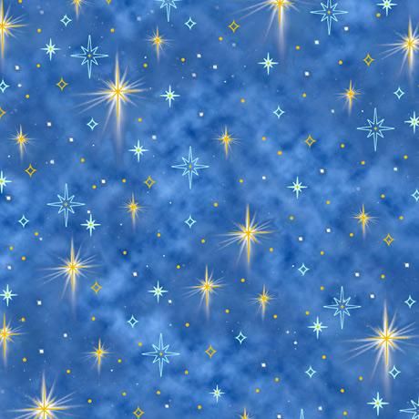 Born Bethlehem Stars Sky Blue Menga Quilting Treasures Cotton Fabric