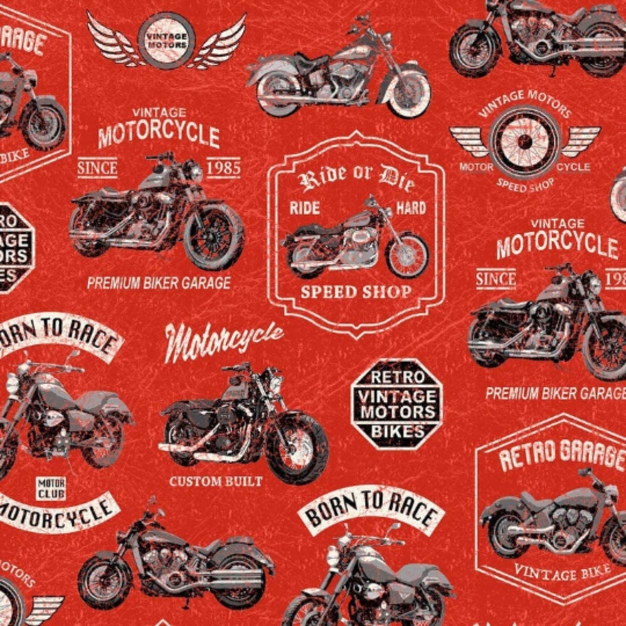 Born to Ride Motorcycles Red Windham Fabrics Cotton Fabric