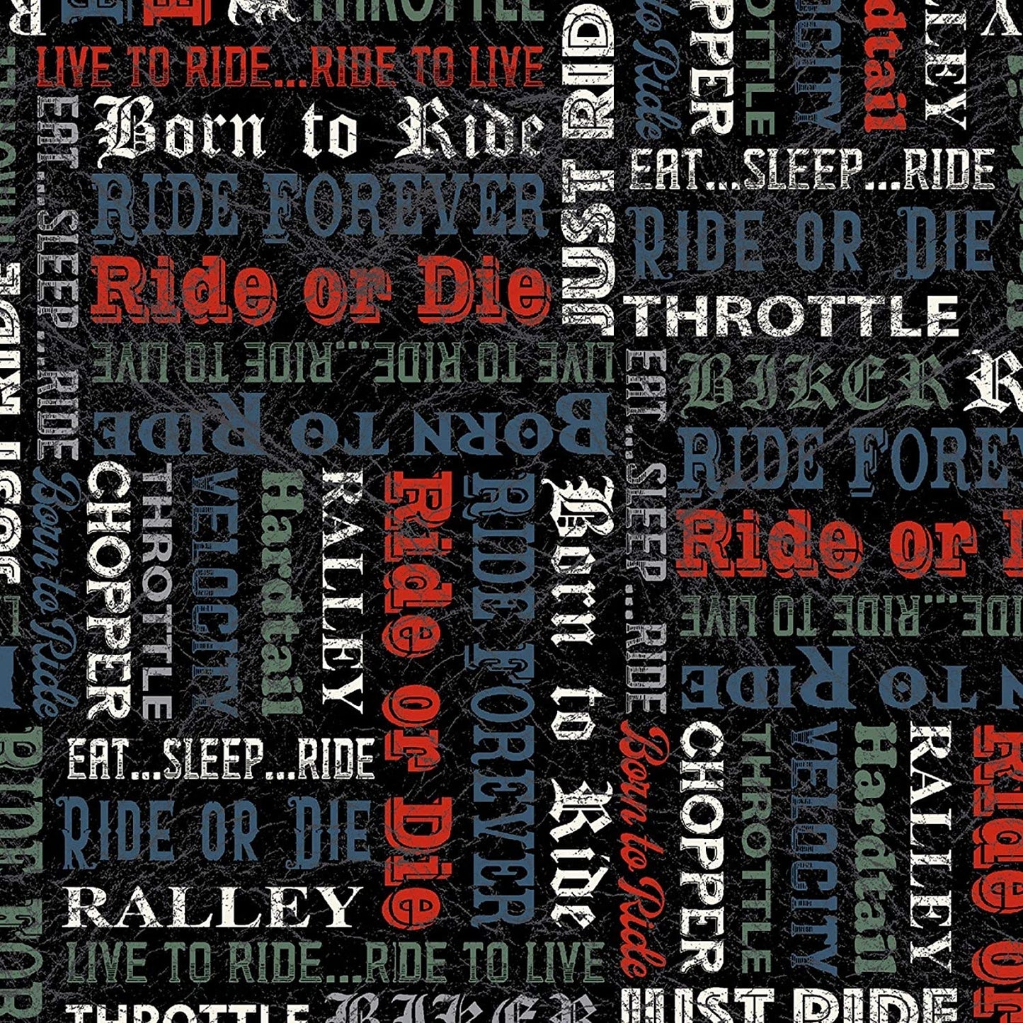 Born to Ride Words Text Black Windham Fabrics Cotton Fabric