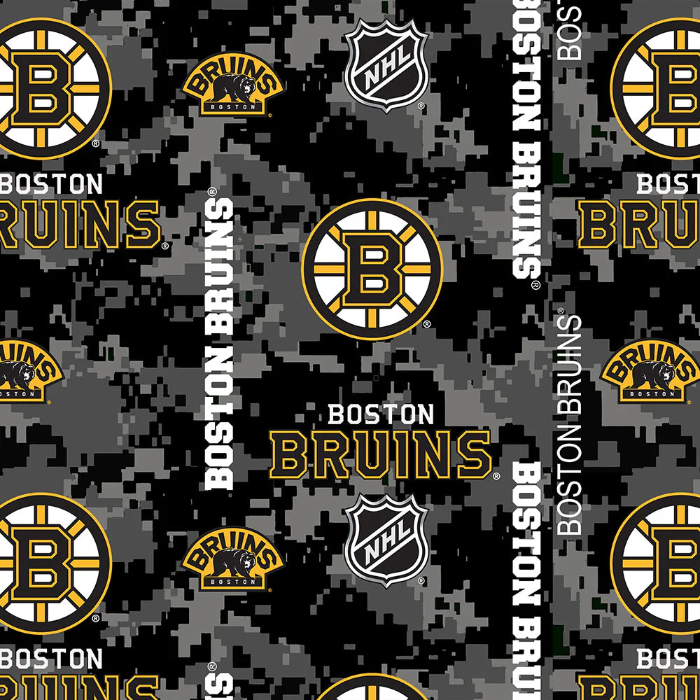 Boston Bruins NHL Hockey One Way Digi Camo Sykel Enterprises Polyester FLEECE Fabric NHL-1202-BRU