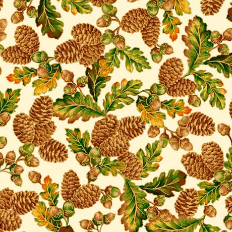 Botanical Harvest Acorns & Leaves Cream Quilting Treasures Cotton Fabric