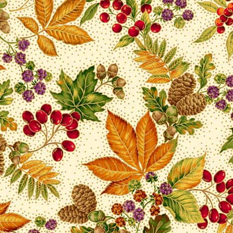 Botanical Harvest Leaves & Dots Cream Quilting Treasures Cotton Fabric