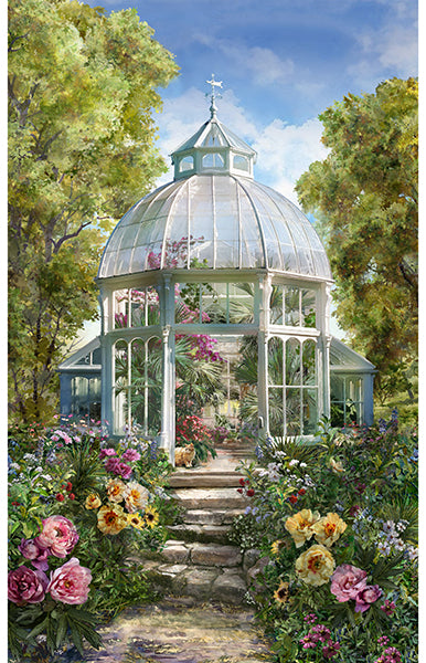 Botanical House Greenhouse Panel 27'' Green Hoffman Fabric Cotton Fabric