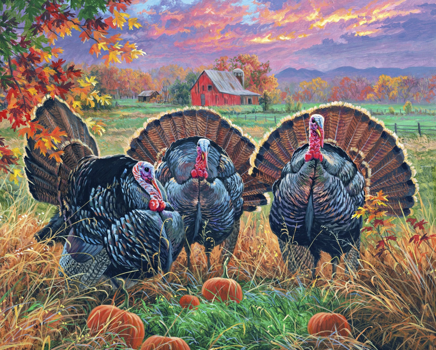 Bountiful Harvest Thanksgiving Turkeys 36" Panel David Textiles Cotton Fabric