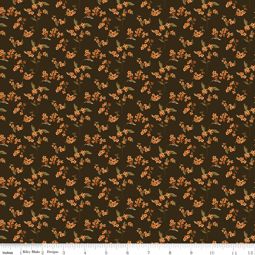 Bountiful Bittersweet Floral Mocha Brown Sandy Gervais Riley Blake Designs Cotton Fabric RB-C17865-MOCHA
