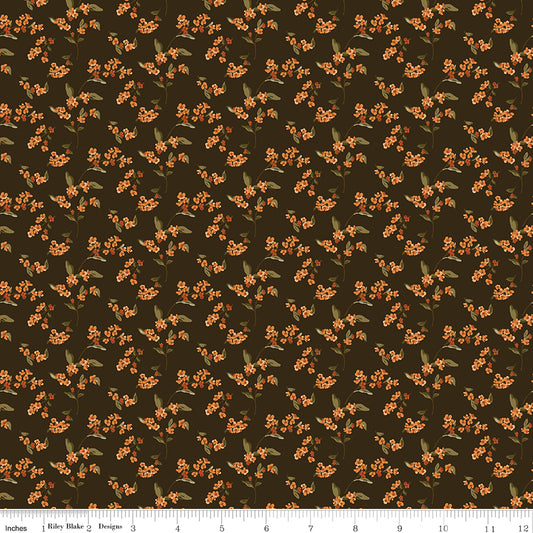 Bountiful Bittersweet Floral Mocha Brown Sandy Gervais Riley Blake Designs Cotton Fabric RB-C17865-MOCHA