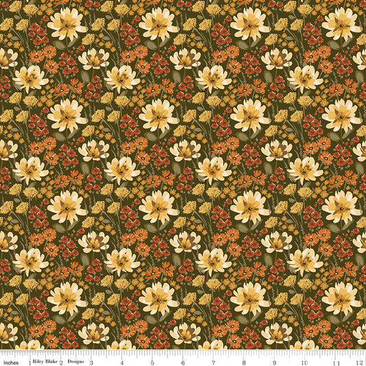 Bountiful Floral Shrubs Green Brown Sandy Gervais Riley Blake Designs Cotton Fabric RB-C17861-SHRUBS